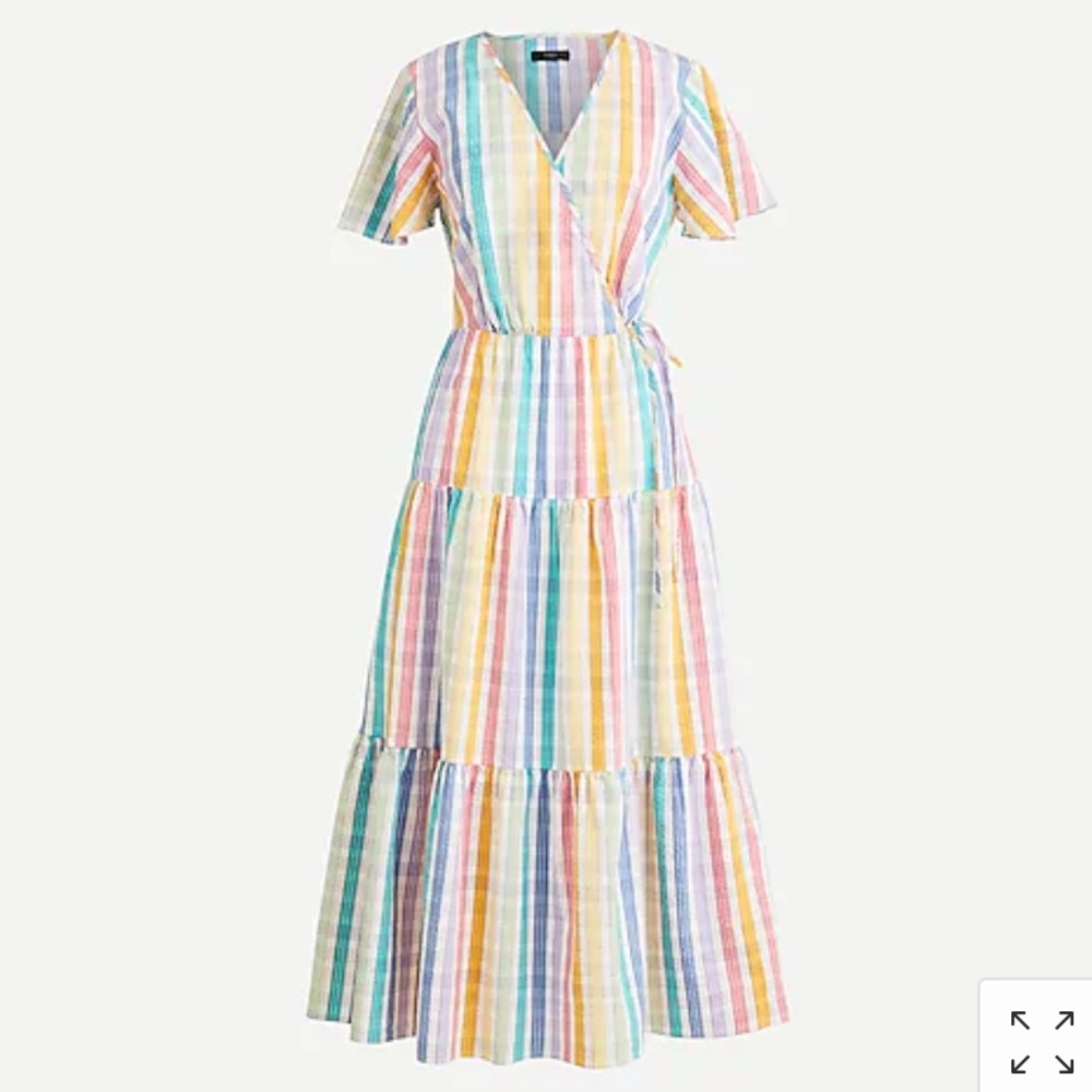 J Crew Faux-wrap dress in rainbow gingham